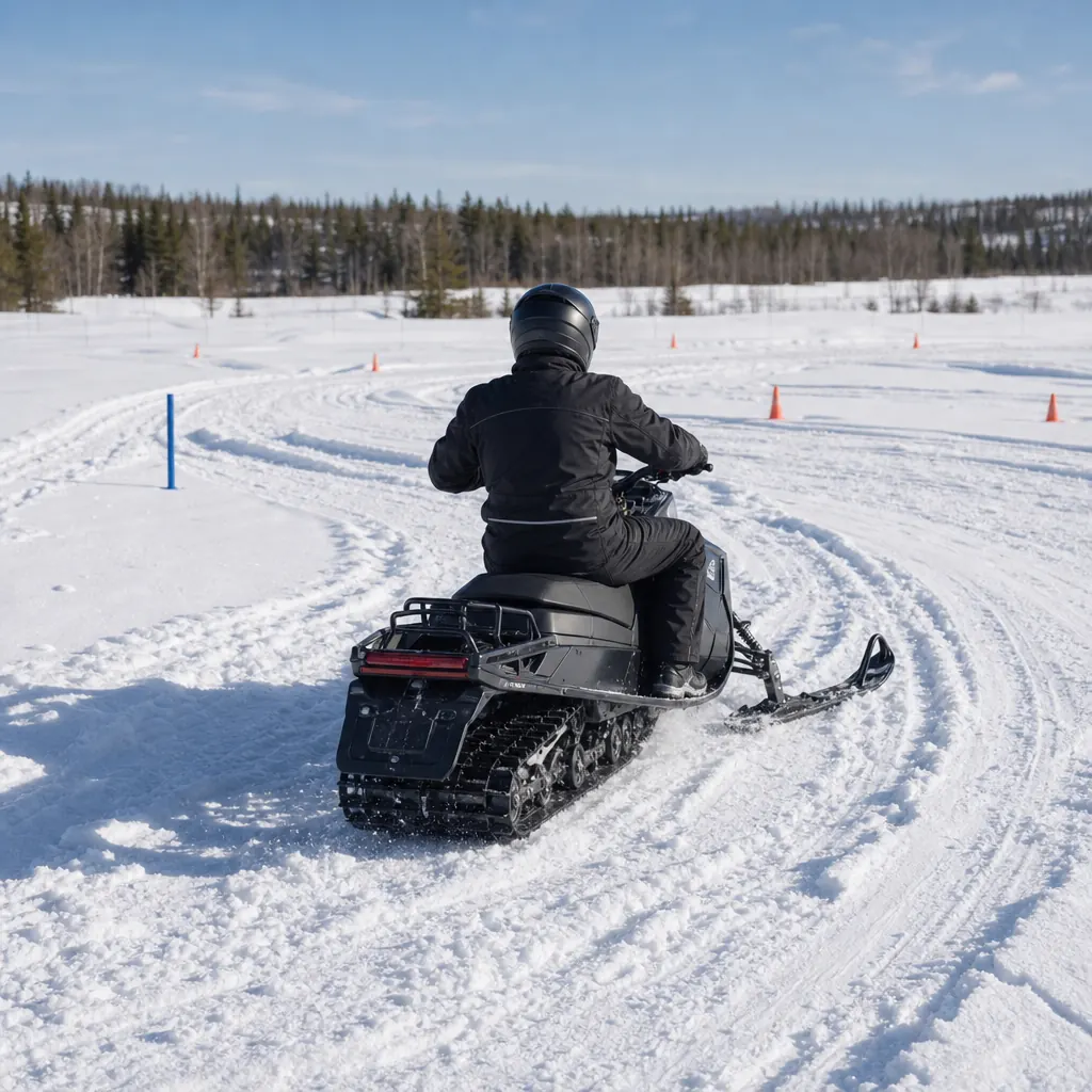 Snöskoterelev och utbildare under praktiskt övningspass på snö